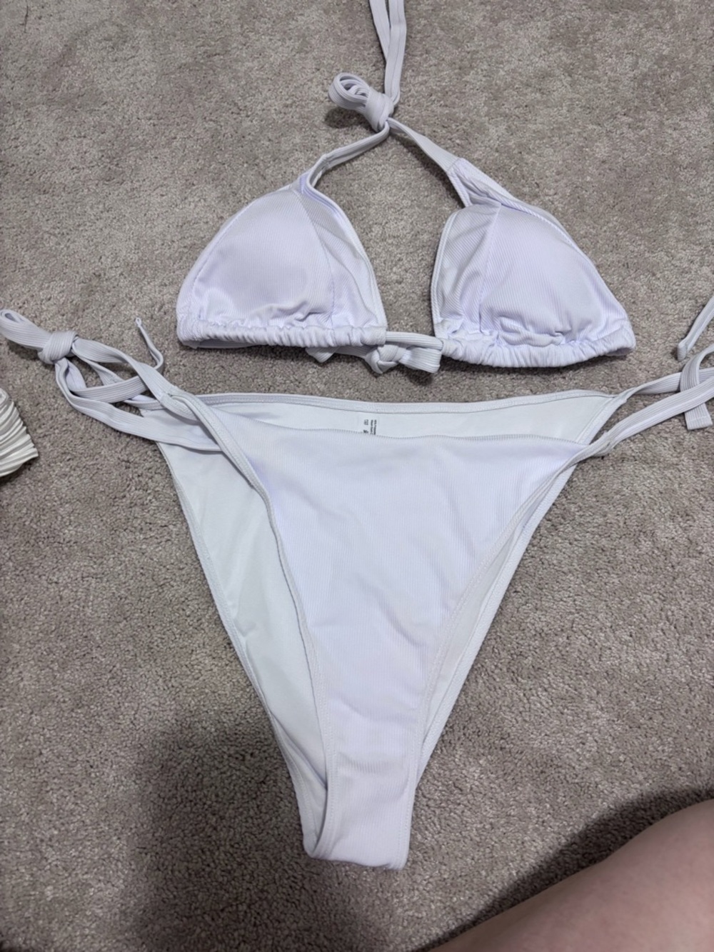 White Ribbed Tie-Side Triangle Bikini Set